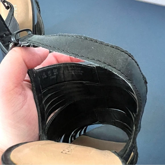 Franco Sarto Sharp Sandals Faux Black Leather Platform Cork Wedge Slingback 8.5 - Picture 11 of 13